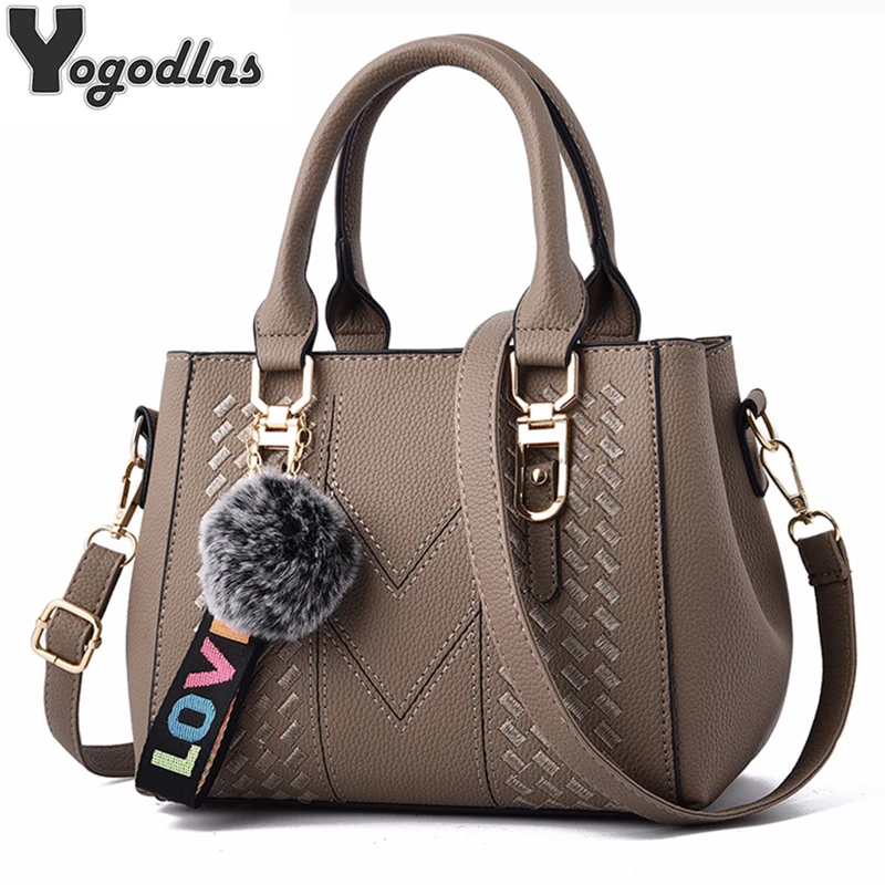 Embroidery Messenger Bag: Women's
  Leather Handbag w/ Hair Ball Detail