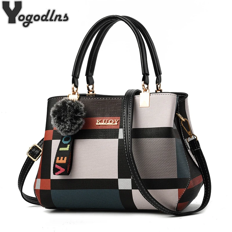 Elegant Designer Handbags: PU Leather
  Crossbody Messenger w/ Hairball