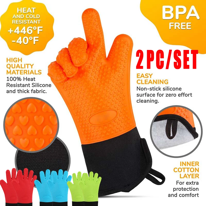 1-2PCS Silicone Heat-Resistant Gloves:
  Kitchen Microwave & Oven Mittens