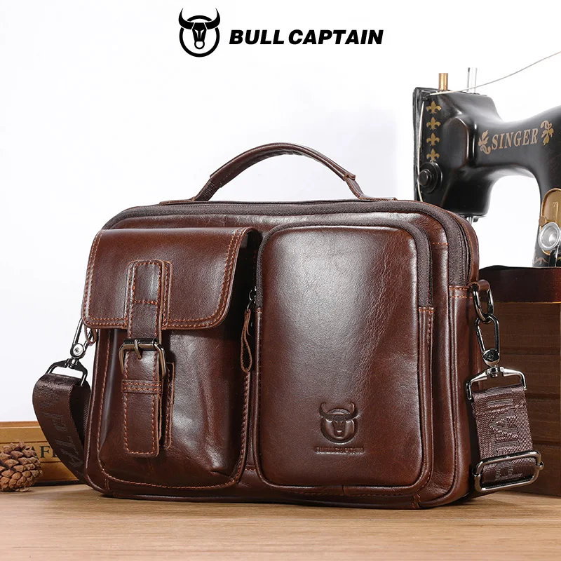 BULLCAPTAIN Genuine Leather Men's
  Crossbody Bag: Business Messenger Briefcase