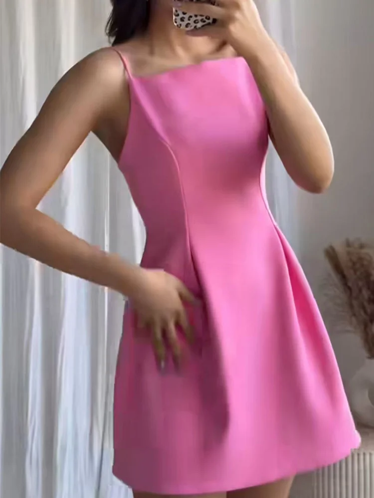TFMLN Pink Spaghetti Strap Mini Dress: Slim A-Line Party Fashion 2 TFMLN Pink Spaghetti Strap Mini Dress:
  Slim A-Line Party Fashion - Image 2