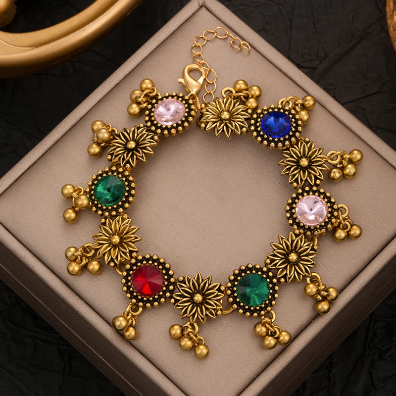 Vintage Indian Crystal Bracelet: Antique
  Gold Bohemia Tassel Wrist Chain