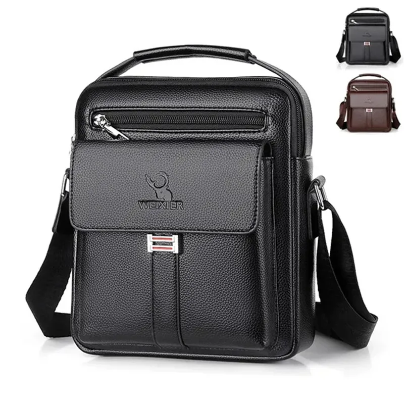 Waterproof Vintage Men's Crossbody Bag:
  Large Capacity PU Leather Messenger