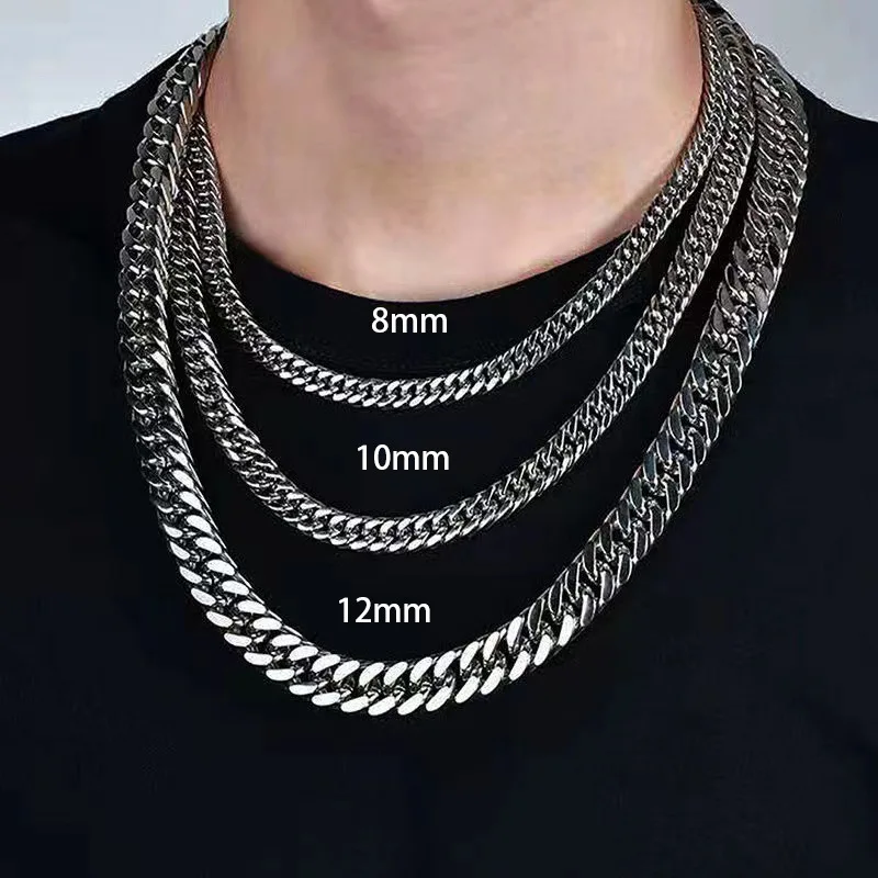 HNSP Thick Stainless Steel Cuban Chain
  Necklace for Men (8mm-14mm)
