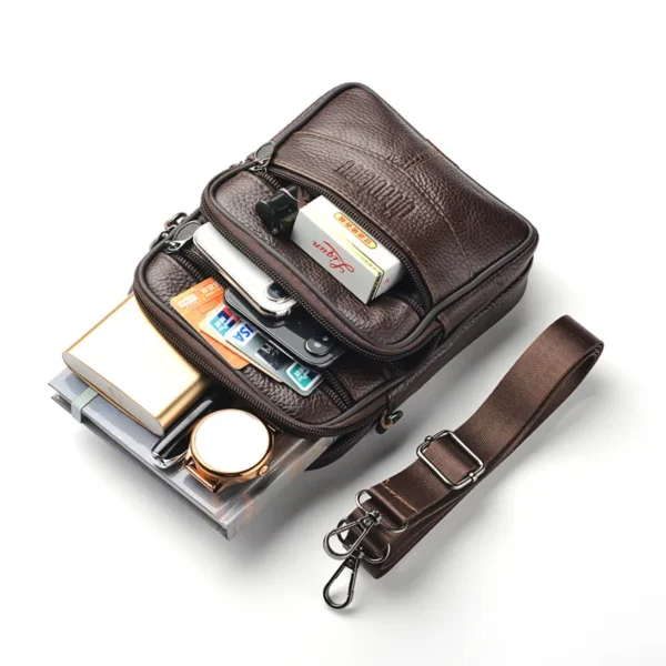 Men's Genuine Leather Crossbody Bag:
  Vertical Multifunctional Messenger - Image 4