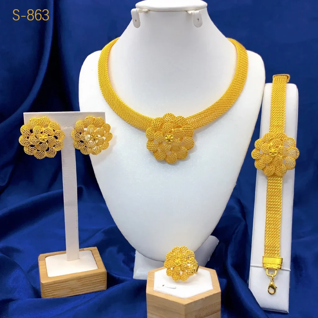 ANIID 24K Gold Plated Jewelry Set:
  African Indian Choker Necklace & Earring