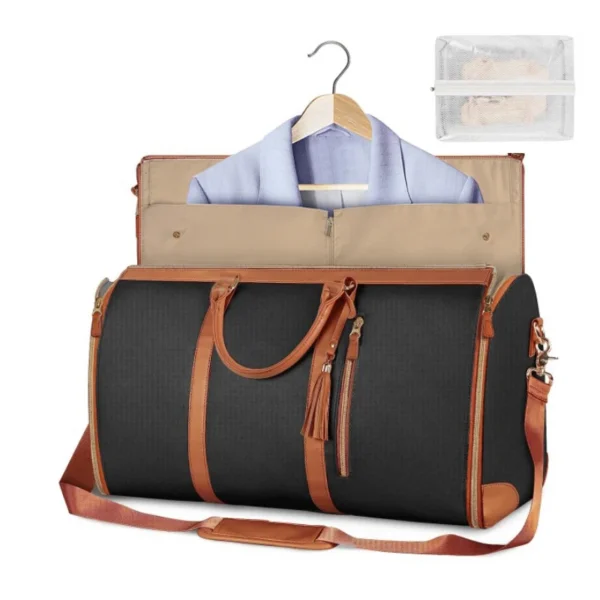 Foldable Women's Travel Duffel Bag:
  Large PU Leather Carry-on Clothing Bag - Image 5