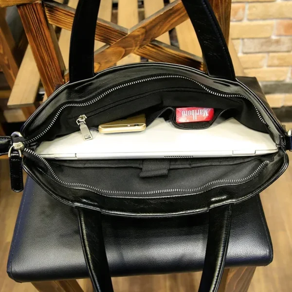 Black Men's PU Leather Briefcase: Luxury
  Laptop Shoulder Messenger Bag - Image 6