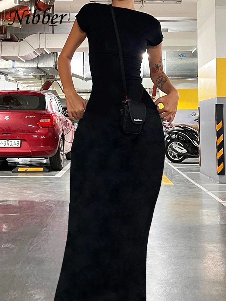 Nibber Solid Backless Maxi Dress: Elegant Slim Short Sleeve Bodycon Streetwear 3 Nibber Solid Backless Maxi Dress: Elegant
  Slim Short Sleeve Bodycon Streetwear - Image 3