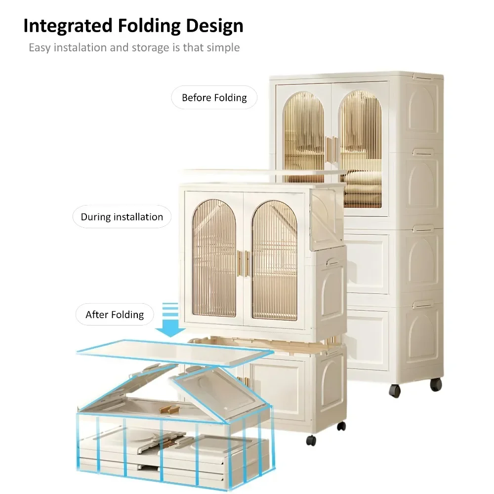 Folding Plastic Wardrobe: Storage Closet Organizer with Wheels (White) 3 Folding Plastic Wardrobe: Storage Closet
  Organizer with Wheels (White) - Image 3