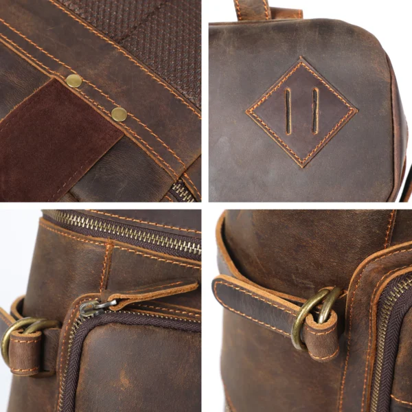 Vintage Crazy Horse Leather Backpack:
  Laptop, School, & Travel Shoulder Bag - Image 4