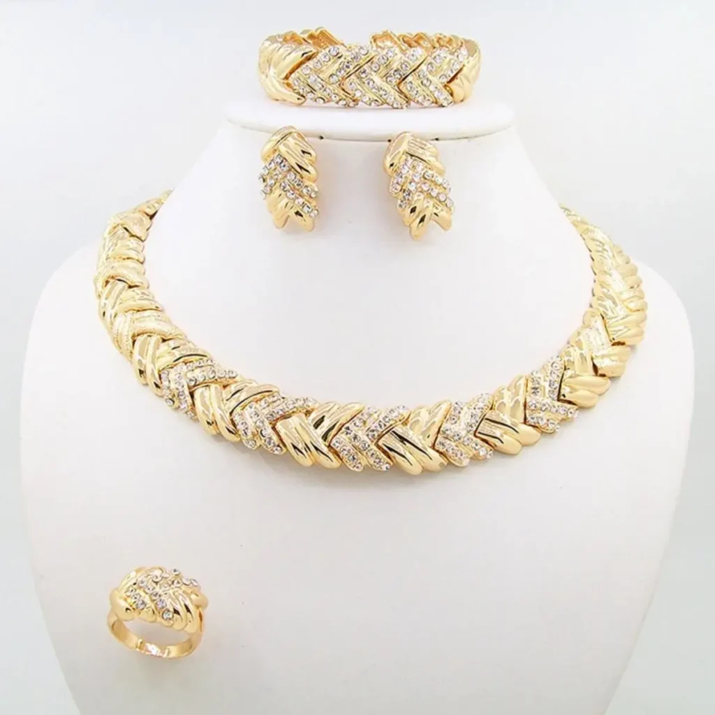 Crystal Jewelry Set: 18K Gold Plated
  Rhinestone Necklace & Earrings Gift