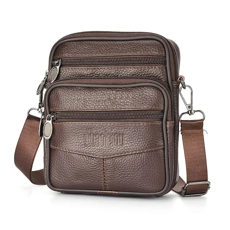 Men's Genuine Leather Crossbody Bag:
  Vertical Multifunctional Messenger