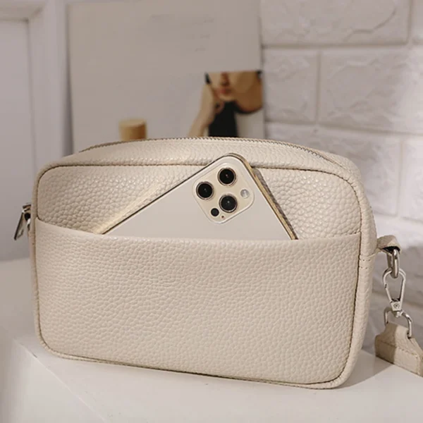 Solid Color Multi-Layer Sling Bag: PU
  Leather Wide Strap Crossbody - Image 4