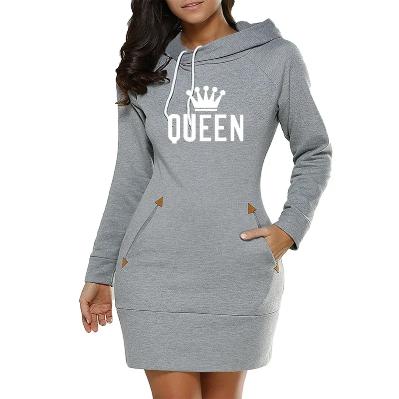 Queen Print Hooded Dress: Irregular
  Collar Knee-Length Casual Streetwear