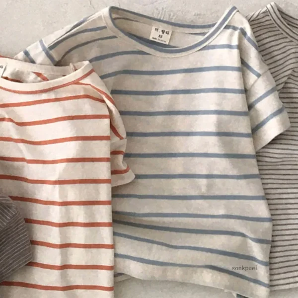 Baby Boy
  Stripe Shirt: Summer Casual Short Bat Sleeve Cotton Tops - Image 4
