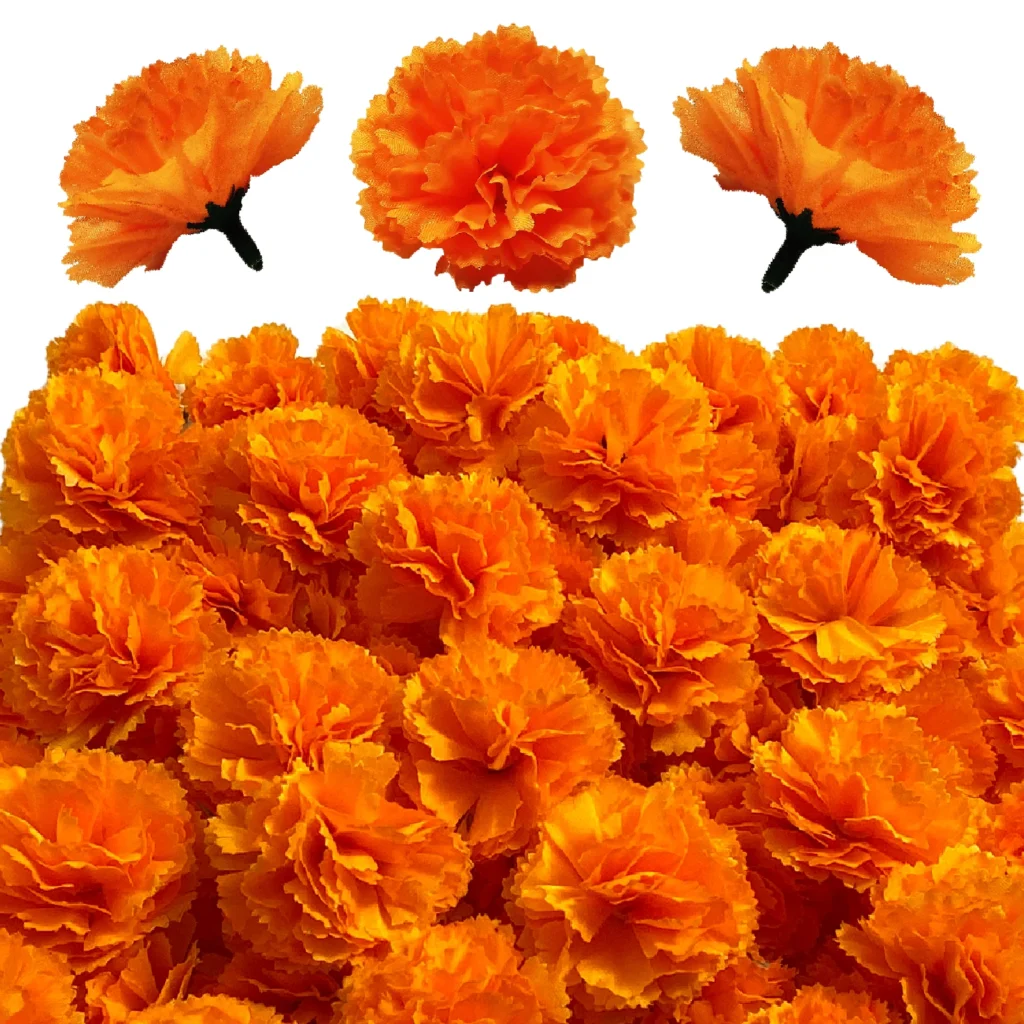 Marigold Flower Heads Bulk: Silk Mexican
  Flowers for Diwali & Pooja Decor
