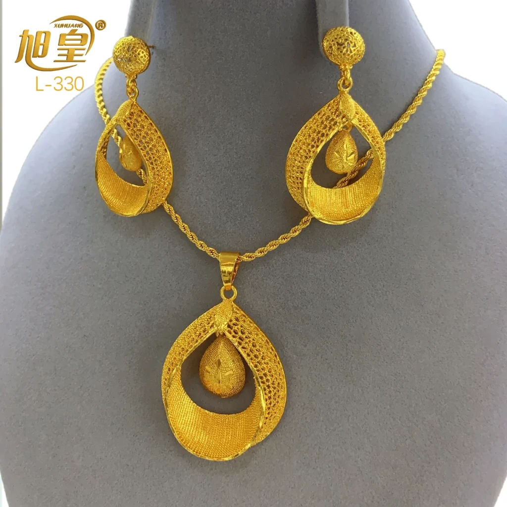 24K Gold Plated Droplet Necklace &
  Earrings: Bridal Party Jewelry Set