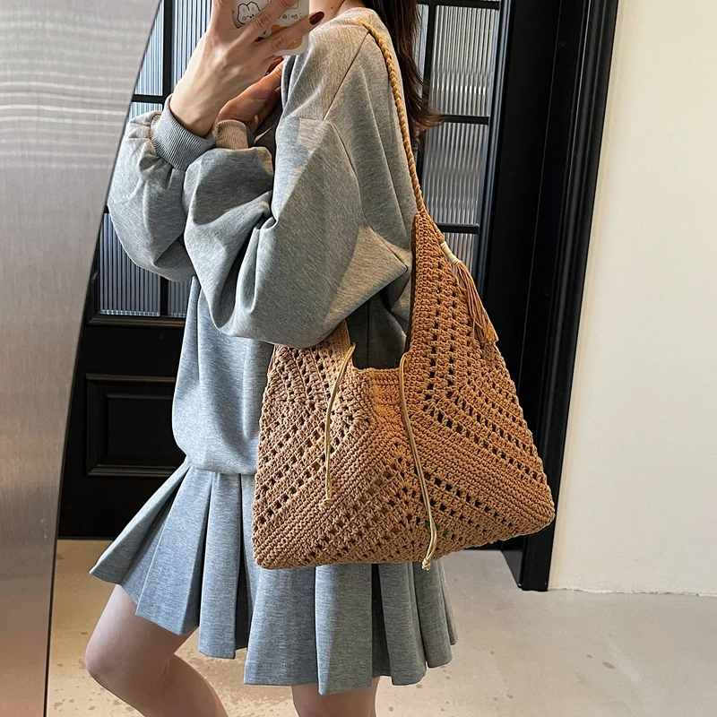 2-IN-1 Crochet Shoulder Bag Set: Raffia Boho Rattan Summer Beach Tote 3 2-IN-1 Crochet Shoulder Bag Set: Raffia
  Boho Rattan Summer Beach Tote - Image 3
