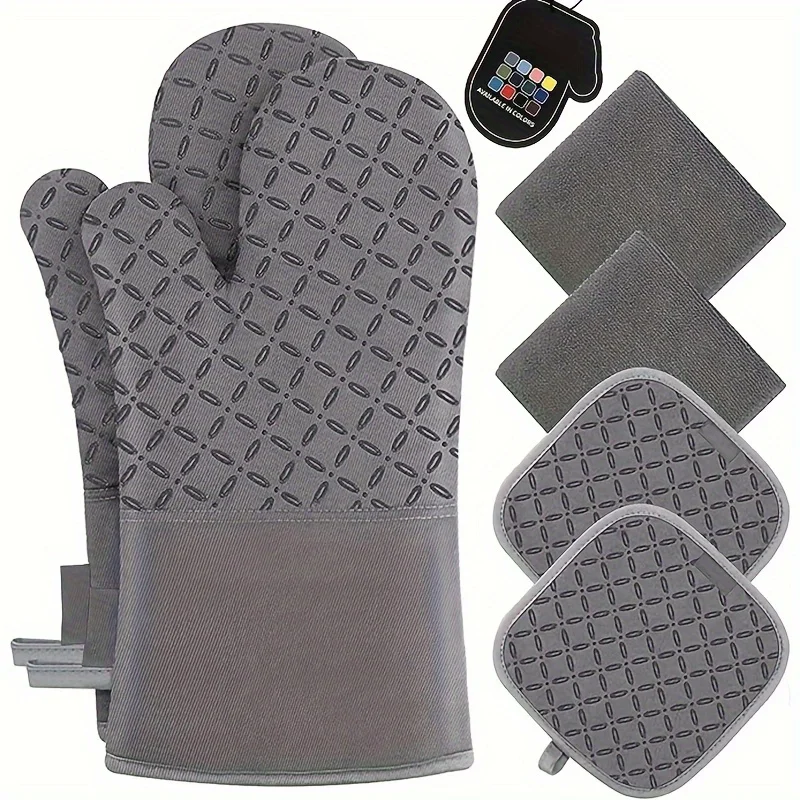 6PCS Silicone Oven Mitts: Heat
  Resistant, Slip-Resistant Kitchen Baking Gloves