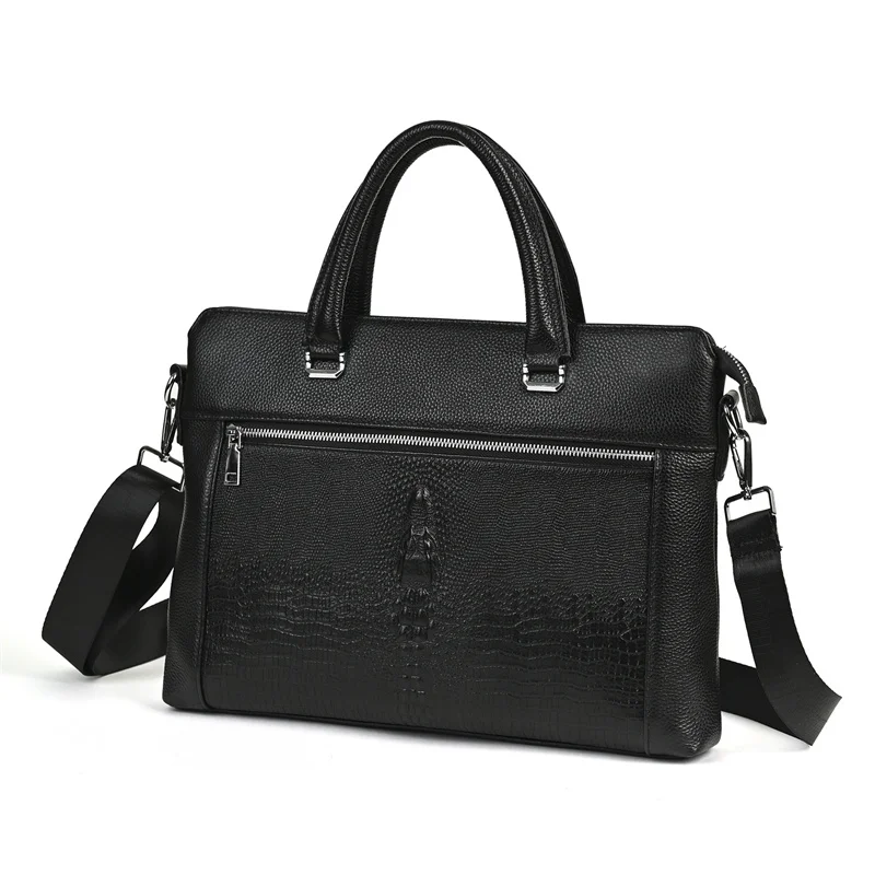 Classic Alligator Cow Leather Briefcase: Large Laptop Shoulder Crossbody Bag 5 Classic Alligator Cow Leather Briefcase:
  Large Laptop Shoulder Crossbody Bag - Image 5