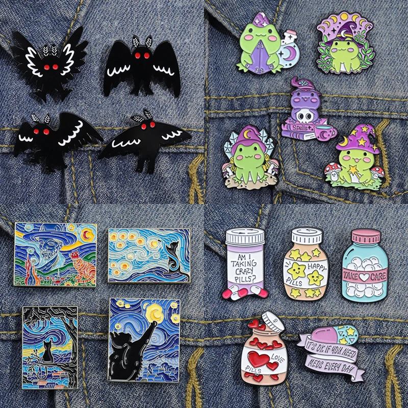 4-6Pc Punk Enamel Pin Set: Skull, Frog,
  Bird Brooch for Clothes & Badge