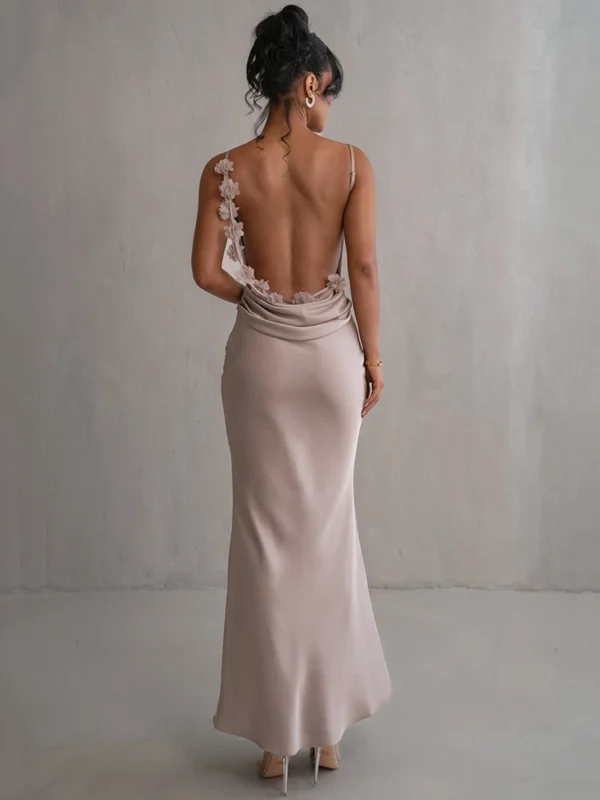 Mozision Floral Draped Maxi Dress:
  Backless Spaghetti Strap Bodycon Party - Image 5