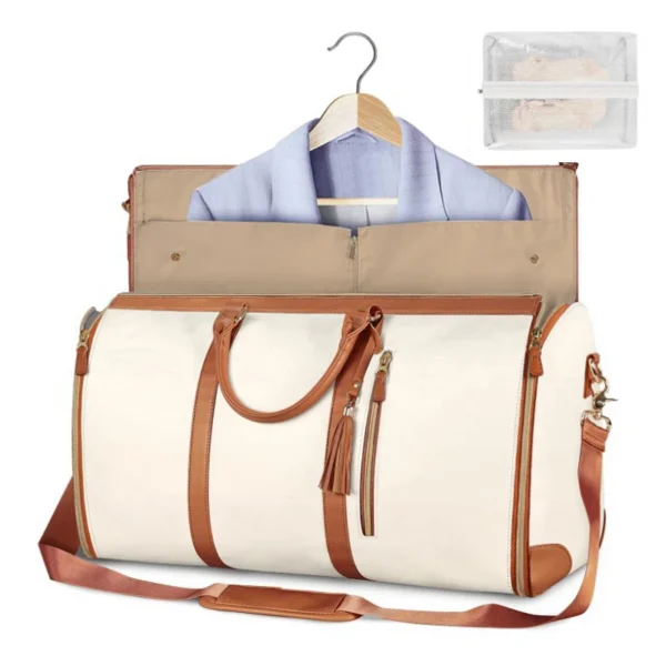 Foldable Women's Travel Duffel Bag:
  Large PU Leather Carry-on Clothing Bag - Image 2