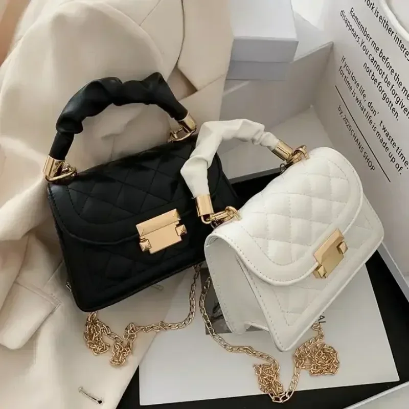 PU Leather Shoulder Bag: Small Designer
  Chain Rhomboid Crossbody Handbag