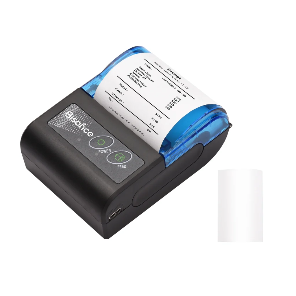 Bisofice
  Portable Mini Thermal Printer: 58mm Wireless USB Receipt/Bill