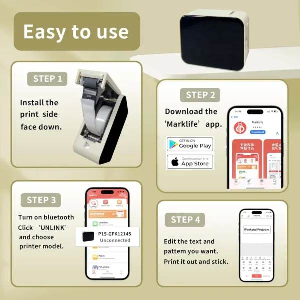 Marklife P15
  Mini Thermal Printer: Inkless Self-Adhesive Label Maker - Image 4