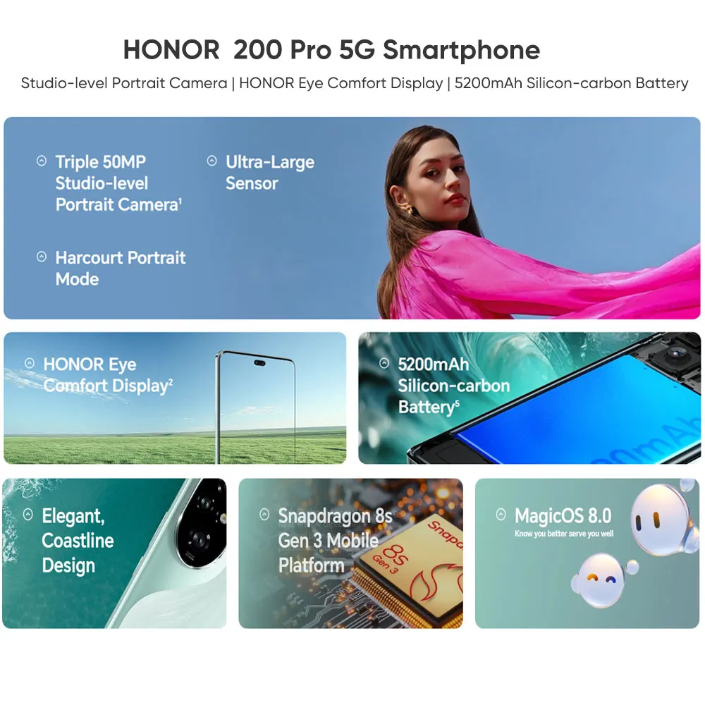 HONOR 200 Pro
  5G: Snapdragon 8s Gen 3, 120Hz AMOLED, 100W SuperCharge
