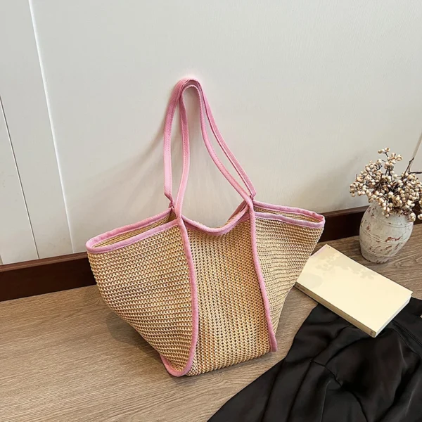 Straw Woven Shoulder Bag: Large Capacity
  Braided Designer Beach Tote - Image 4