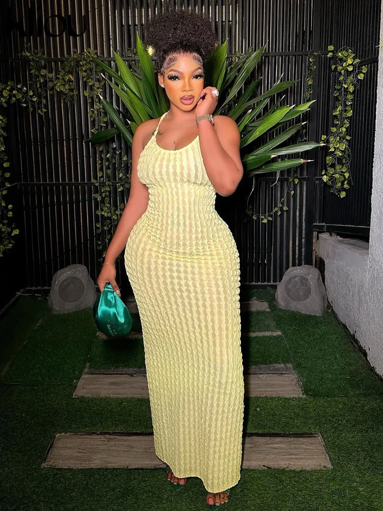 Kliou Ruched Bandage Maxi Dress:
  Sleeveless Backless Bodycon Streetwear