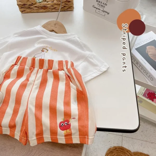 2PCS Korean
  Style Toddler Shorts: Elastic Band Striped Kids Casual Shorts - Image 3