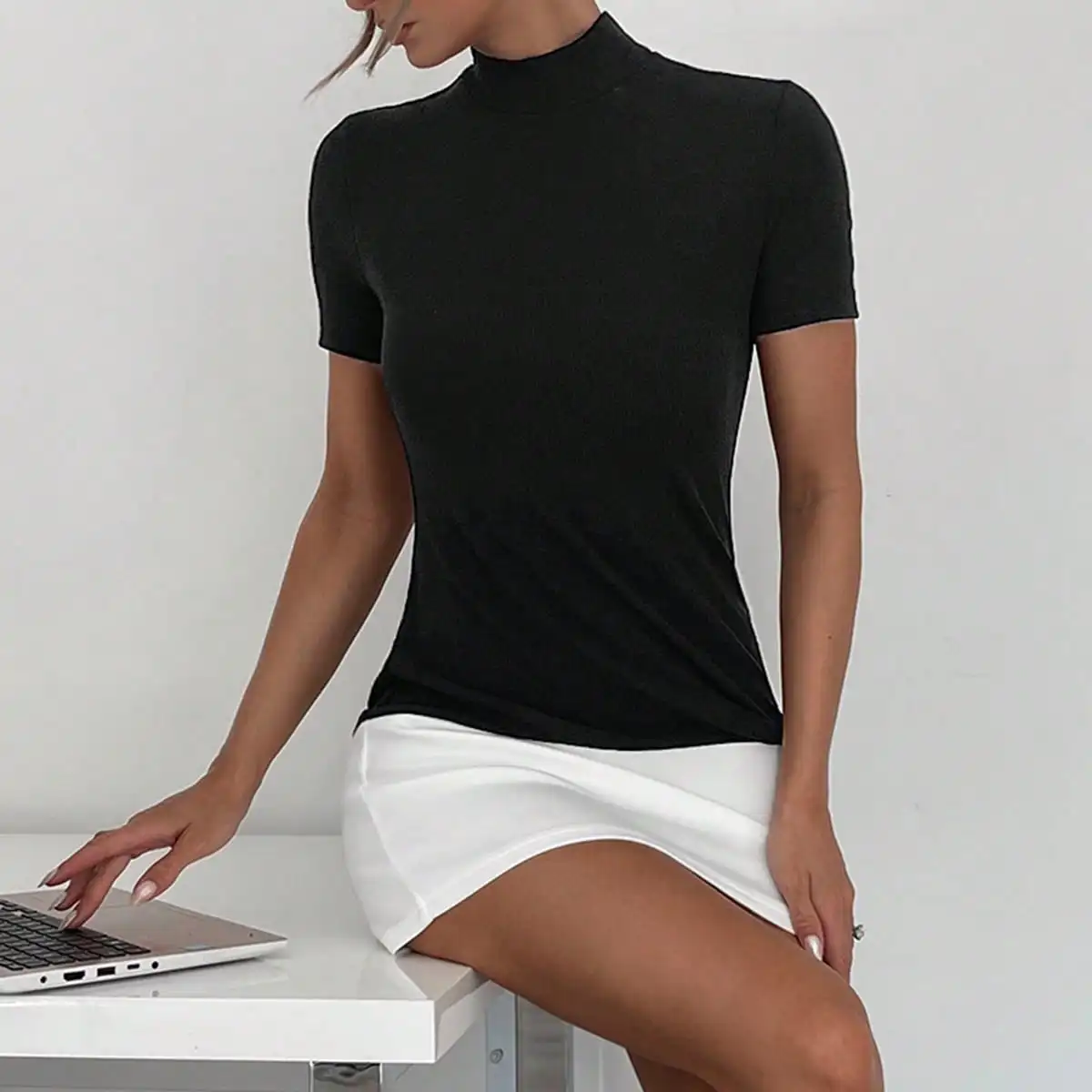 Office Commuter Dress: Elite Style Contrast Color Splicing Ultra-Short Dress 6 Office Commuter Dress: Elite Style
  Contrast Color Splicing Ultra-Short Dress - Image 6