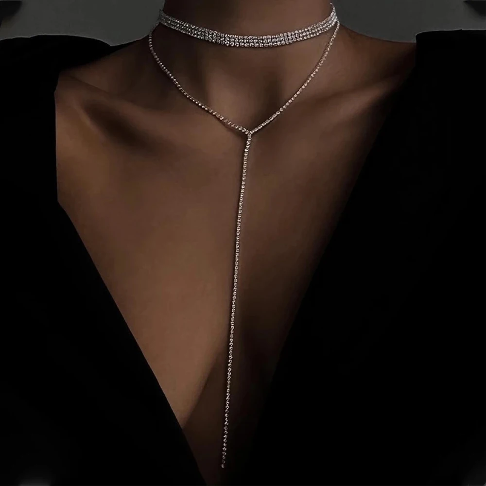 XSBODY Multi-Row Tassel Necklace: Boho
  Long Rhinestone Choker Jewelry