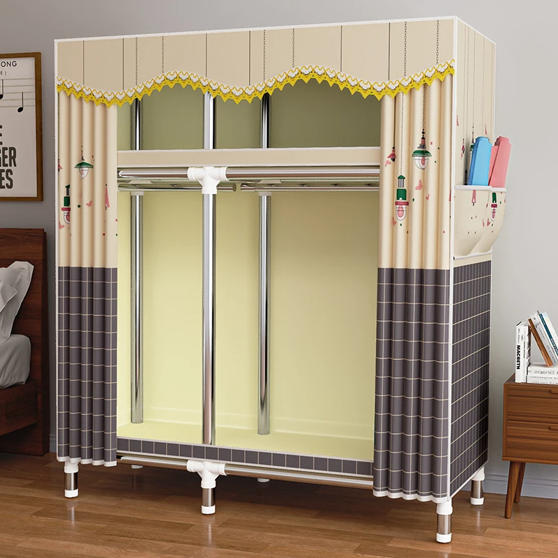 Reinforced Steel Wardrobe: Waterproof
  Double-Door Fabric Storage Organizer