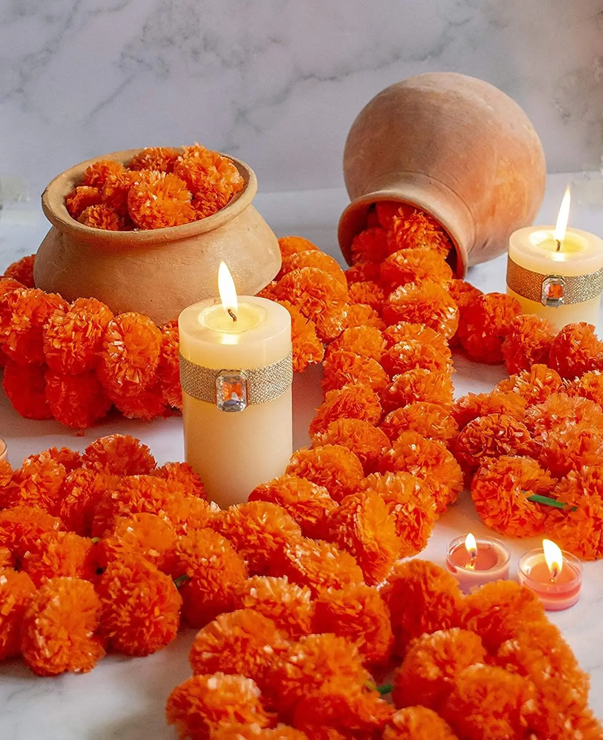 10 Pcs Artificial Marigold Garland (5 ft): Indian Pooja & Festival Decor 3 10 Pcs Artificial Marigold Garland (5
  ft): Indian Pooja & Festival Decor - Image 3