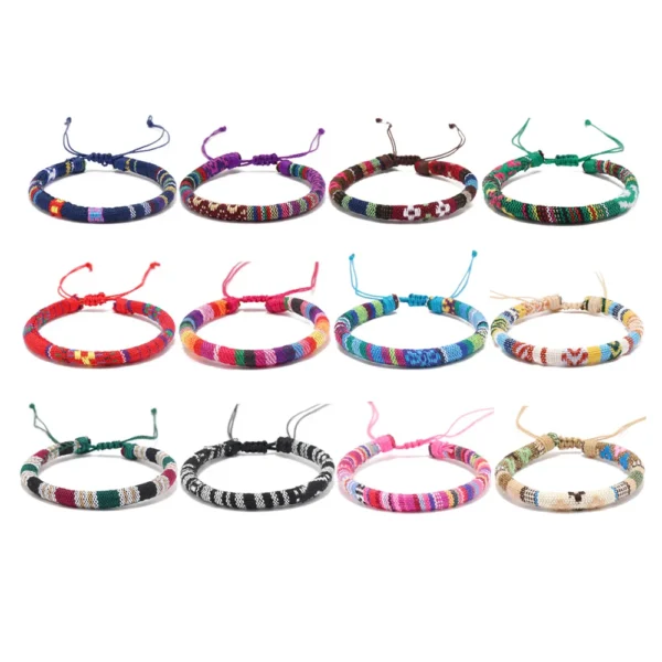 12Pcs Bohemian Surfer Bracelet Set:
  Braided Boho Summer Handmade Jewelry - Image 3