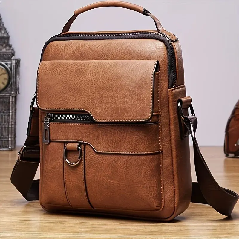 Men's PU Leather Shoulder Bag: 9.7"
  iPad Crossbody Flap Messenger Bag