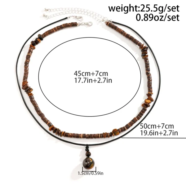2PCS Natural Stone Pendant Necklace:
  Vintage Ethnic Wood Bead Chokers for Men - Image 4