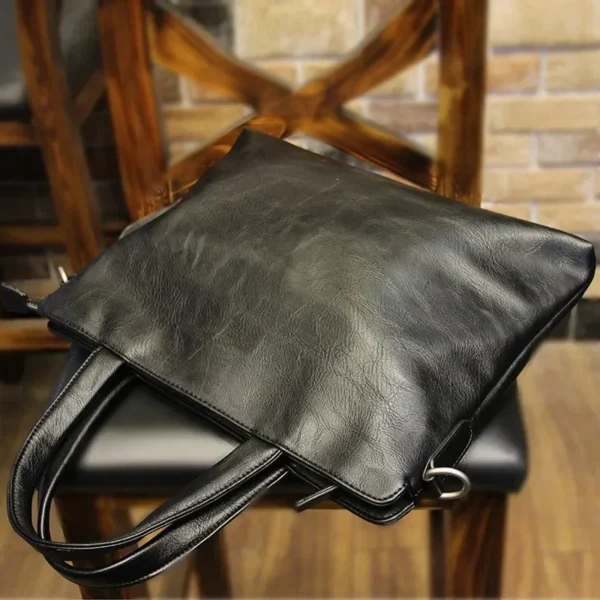 Black Men's PU Leather Briefcase: Luxury
  Laptop Shoulder Messenger Bag - Image 4