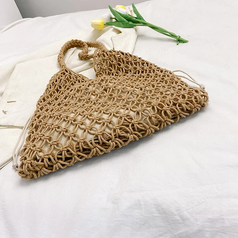 Woven Boho Shoulder Bag: Handmade Knitted Large Capacity Beach Tote 5 Woven Boho Shoulder Bag: Handmade
  Knitted Large Capacity Beach Tote - Image 5