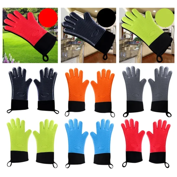 1Pc Double Layer Silicone BBQ Gloves:
  Waterproof Oven Mitts for Cooking - Image 3