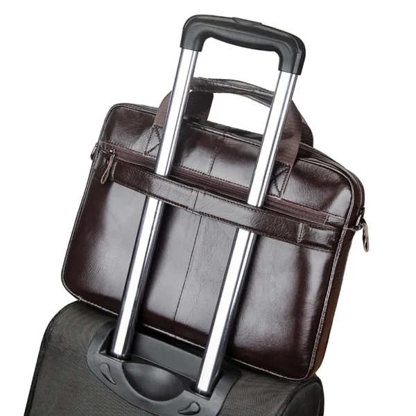 Genuine Leather Men's Briefcase: Large
  Capacity Laptop Bag w/ Double Pockets - Image 2