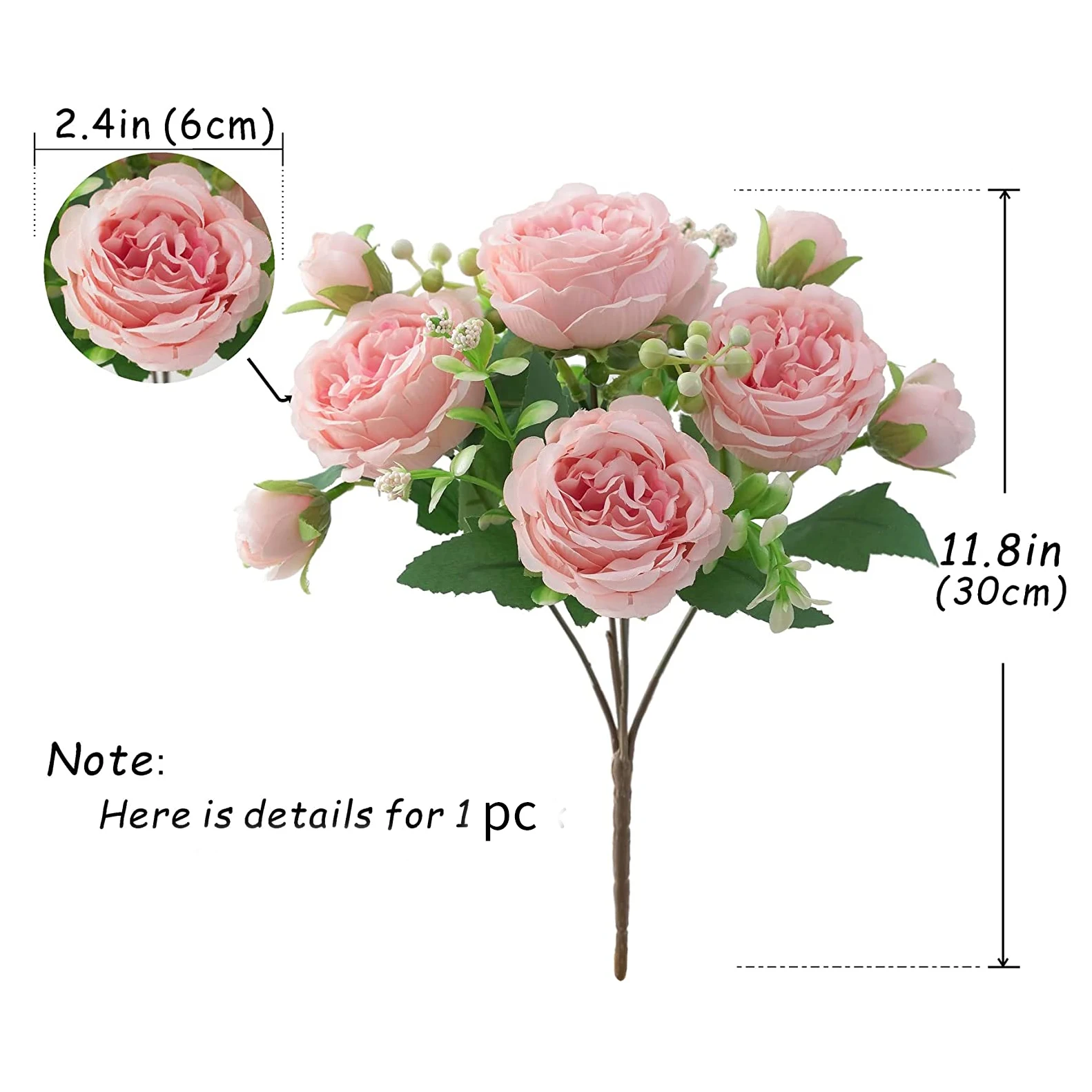 30cm Rose Pink Silk Bouquet Peony: Artificial Flower Bride Wedding Decor 7 30cm Rose
  Pink Silk Bouquet Peony: Artificial Flower Bride Wedding Decor - Image 7