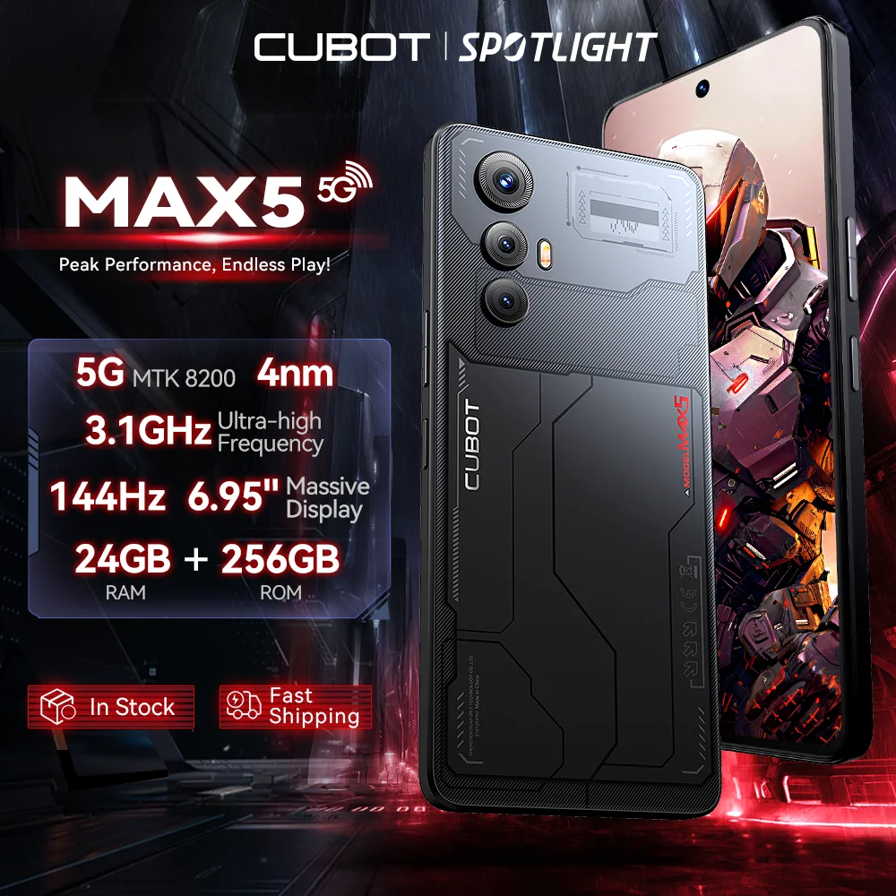 CUBOT MAX 5
  5G Gaming Phone: Dimensity 8200, 6.95" 144Hz Large Screen