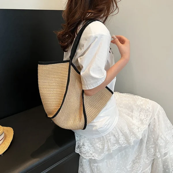 Straw Woven Shoulder Bag: Large Capacity
  Braided Designer Beach Tote - Image 2