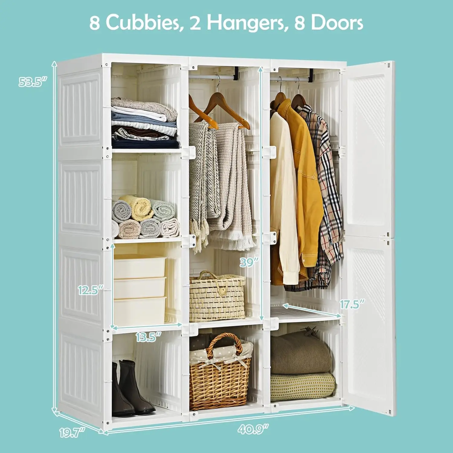 Portable Folding Closet Wardrobe: Cubby Storage, Hanging Rods, Magnet Doors 4 Portable Folding Closet Wardrobe: Cubby
  Storage, Hanging Rods, Magnet Doors - Image 4